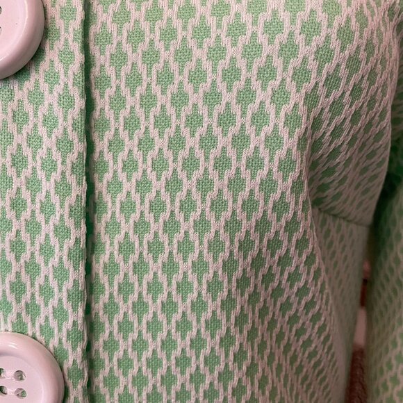 70s Vintage Green & White Polyester Button-Front Cropped Sleeve Shift Dress S - Picture 5 of 5